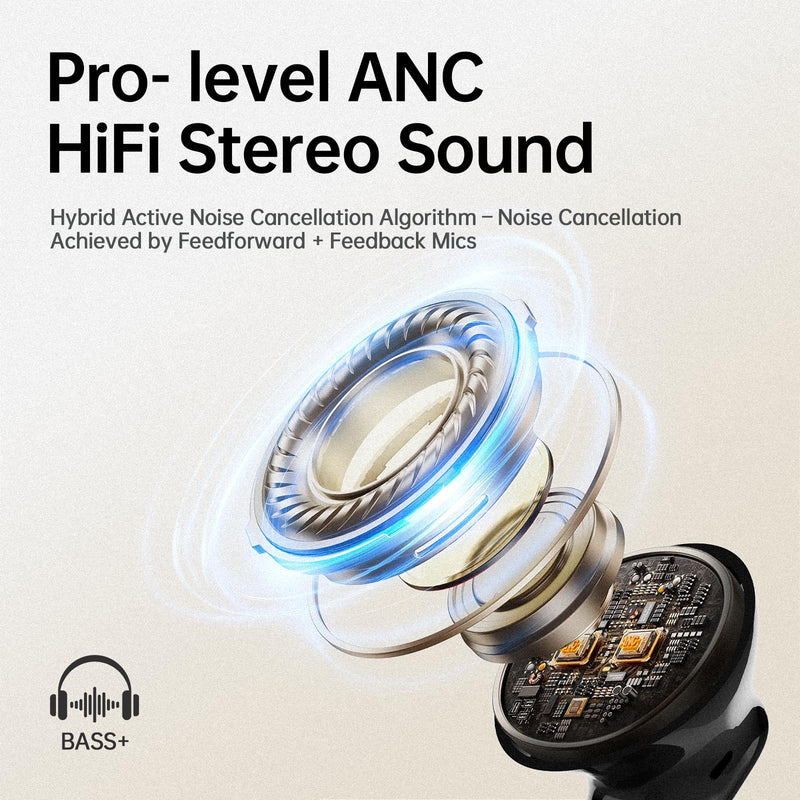 xinwld Adaptive Hybrid Active Noise Canceling 2026 Wireless Earbuds, 6 Mics ENC Clear Call Ear Buds, Hi-Res Audio Deep Bass Bluetooth 5.4 Headphones, 40H, LED, for Sports Running Gym Workout, Black