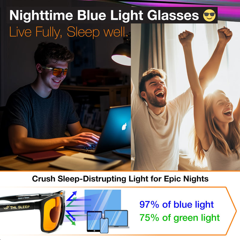 Carbon Reinforced Nylon Blue Light Blocking Glasses for Better Sleep - Orange Computer Migraine Glasses for TV Smartphone - EliteX Carbon Amber Nighttime Gaming Gamer Glasses for Screen Eye Strain