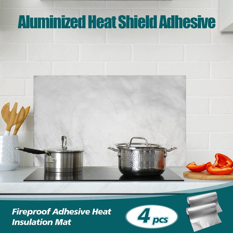 4 Sheet 12'' x 30'' Aluminized Heat Shield Adhesive Backed Thermal Barrier Insulation Wrap Adhesive Thermal Barrier Foil Tape Heat Resistant Tape Automotive Exhaust High Temp Protection