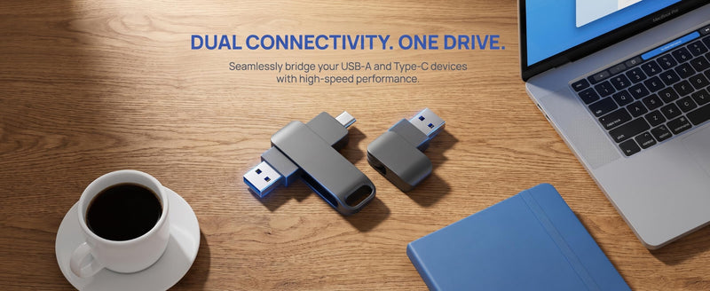 64GB Dual Interface USB 3.0 & Type-C Flash Drive 360°Rotating Zinc Alloy Metal OTG Memory Stick for Phone & PC-Gray Gray 64G