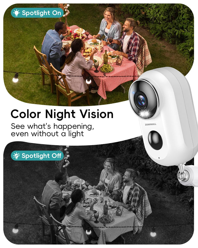 ZUMIMALL Security Cameras Wireless Outdoor with Magnetic Mount, 2K, 2.4G WiFi,3W Solar Panel with 10ft Type C Cable