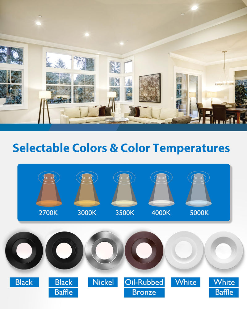 Recessed Ceiling Lights LED Downlight - 5/6 inch LED Recessed Light Fixtures - Selectable CCT 2700K-5000K, 918 Lumens, 10.3W - DLR56 Retrofit Ceiling Light, Bronze, 1-Pk by NICOR Lighting Oil-Rubbed Bronze 1 Pack