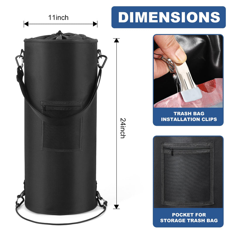 Waterproof Boat Trash Can with 6 Clips, 13 Gal Boat Trash Bag Holder with Pocket, Reusable Fast Cleaning Pontoon Boat Accessories, Marine Boat Garbage Can for Fishing, Sandbar, or Camping Black