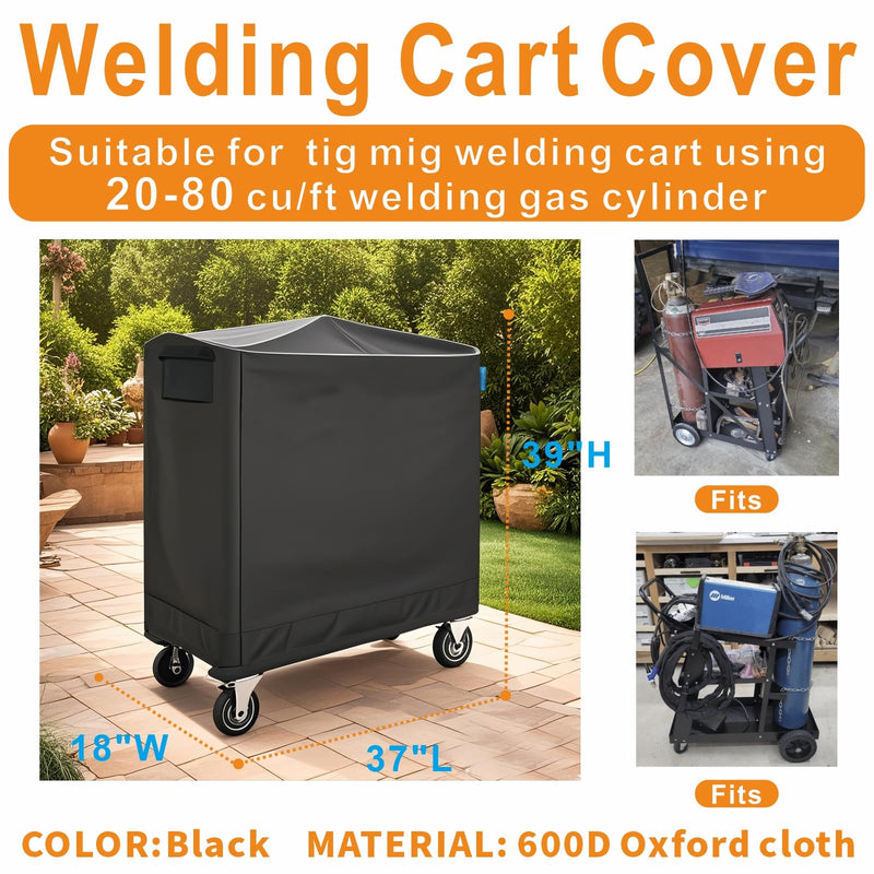 Welding Cart Cover, Suitable for Tig Mig Welder Cart & Plasma cutter Rolling Welding Cart Using 20-80 cu/ft Welding Cylinders, Waterproof & Dustproof. (Cover Only) For 20-80 cu/ft Welding Cylinders