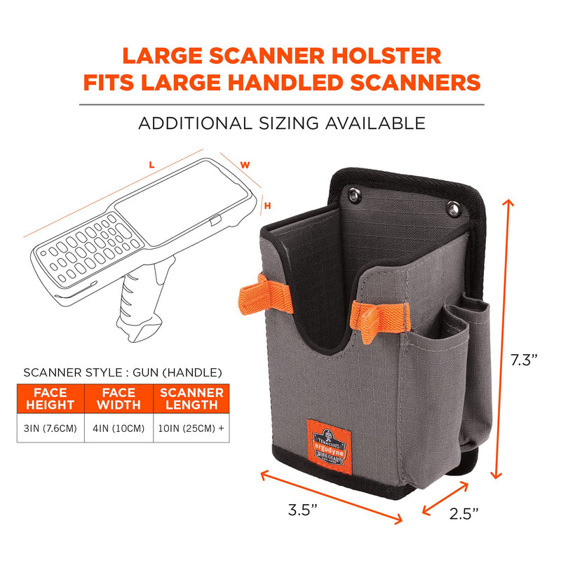 Ergodyne Squids 5543 Barcode Scanner Holder Equipment Mount for Gun Grip Mobile Computers, Handheld Bar Code Scanners, Fastener Straps to Attach to Forklift Gray Large L