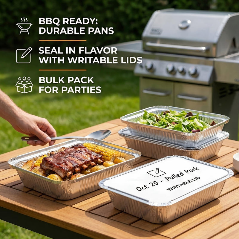 50 Pack Aluminum Pans with Cardboard Lids, 8.3"x6.2", 2.25 LB | Heavy duty disposable foil containers, trays for baking, meal prep, roasting, food storage 50 Pack Pans with Paper Lids