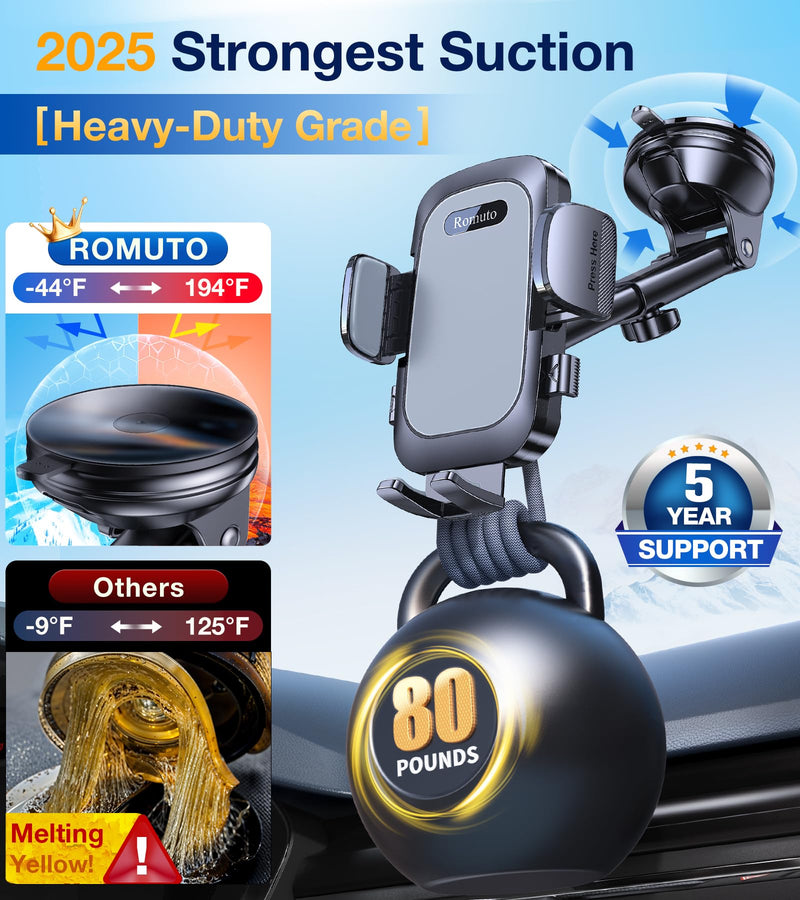 Phone Holders for Your Car Phone Holder Mount【Super Suction】Cell Phone Holder for Car Accessories for Women Men【360° Adjustable】Suction Phone Mount for Car, Shower, Mirror, Window for iPhone Samsung Gray