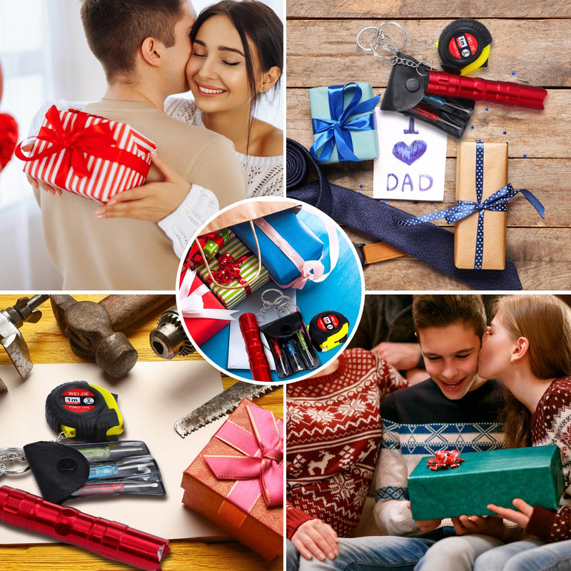 Quelay 36 Pcs Mini Screwdriver Tape Measure Keychains LED Flashlights Keychain Set Adult Pinata Stuffers Father's Day Neighbor Gifts for Men, No Batteries Included