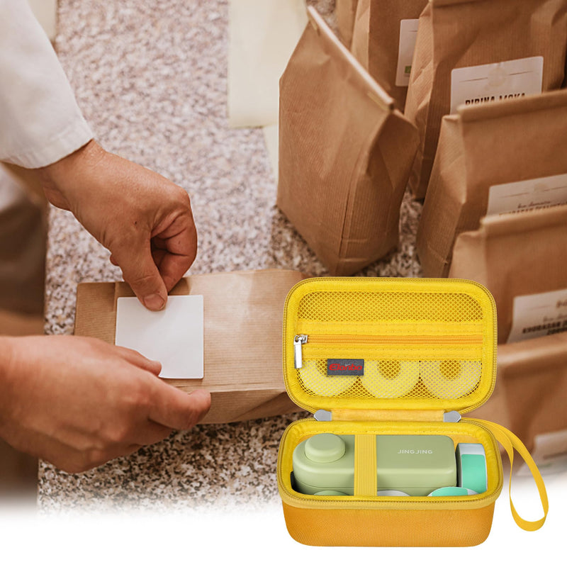 Elonbo Carrying Case for Makeid Label Maker Machine, Makeid L1 Portable Bluetooth Label Printer Handheld Label Printer Storage Holder Bag, Extra Mesh Pocket Fits Label Paper Cable, Yellow