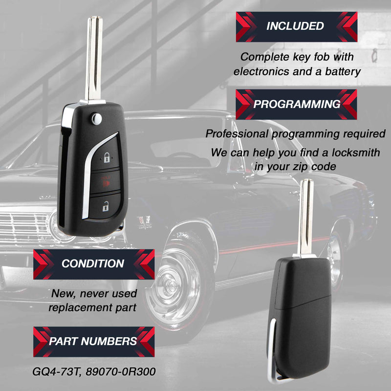 2X Remote Key Fob 3-Button Flip Replacement for 2019 2020 2021 2022 2023 2024 Toyota RAV4 (GQ4-73T, 89070-0R300, H Chip) Two
