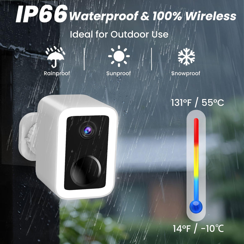 2K Security Cameras Wireless Outdoor, Free Cloud Storage, Integrated Spotlight & Siren, AI Motion Detection, 2-Way Audio, 1-6 Months Battery Life, Cameras for Home Security Support 5GHz WiFi, IP66 1 Pack