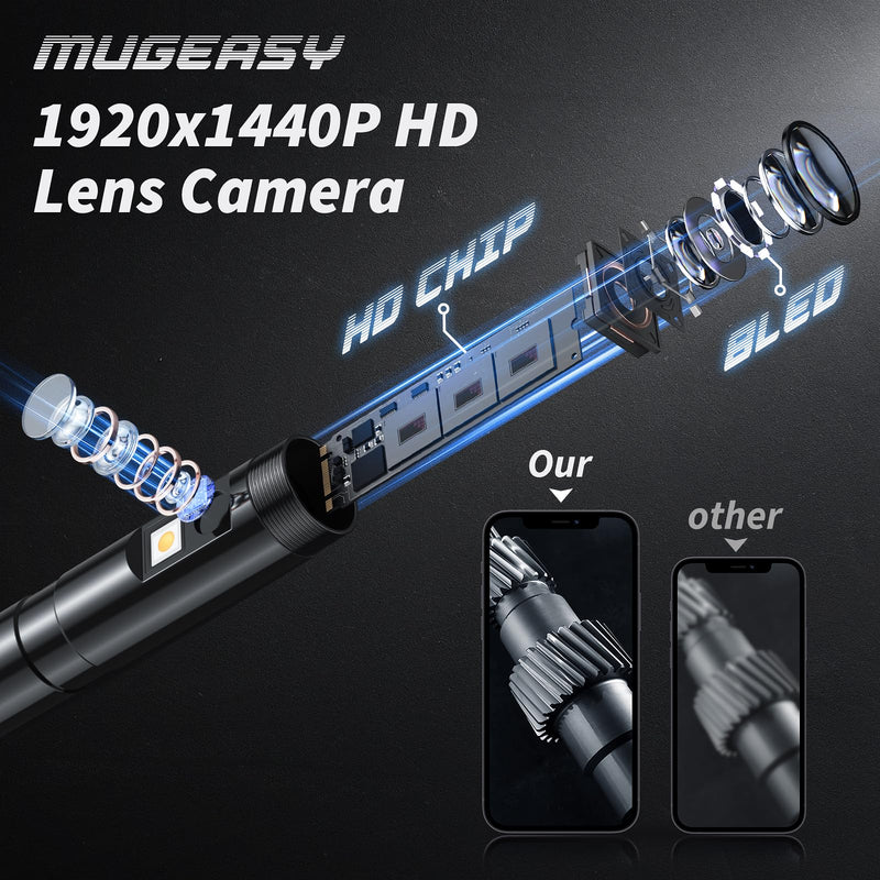 Endoscope Camera with Light, 1920P HD Bore Scope Borescope with 8 Lights, Waterproof 16.4FT Semi-Rigid Cord for Pipe Inspection, Industrial Endoscope for Phones(Dual Lens) Dual Lens