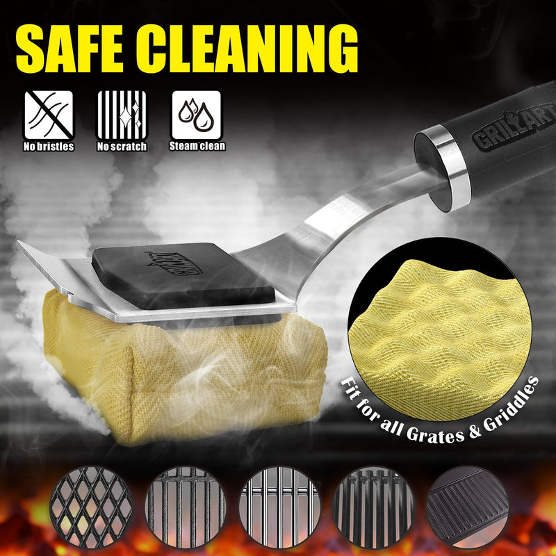 GRILLART Grill Brush for Outdoor Grill Bristle Free - Reinforced Grill Cleaner Scraper BBQ Brush - Replaceable Head Barbecue Grill Cleaning Brush - Safe BBQ Accessories Grill Tools - Gifts for Men/Dad Black