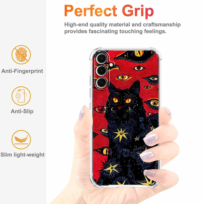 Case for Samsung Galaxy S26 with Hippie Art Design,Trippy Cute Cool Black Cat Pattern,Clear Slim Soft TPU Bumper Phone Cover,6.3”(Cat,Sx26)