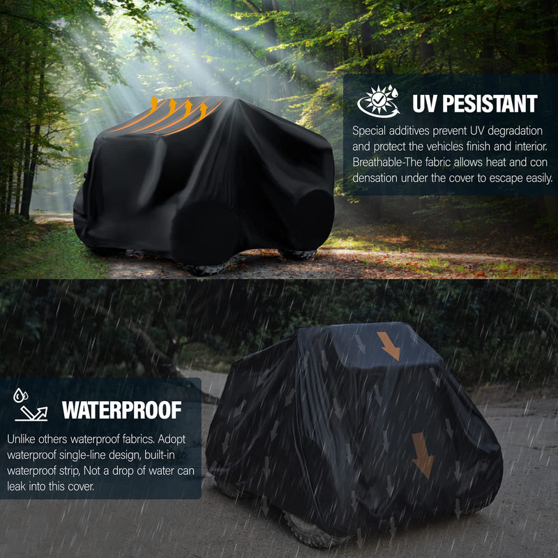 ATV Cover Waterproof, Heavy Duty Windproof Quad Covers, All Weather Protection 4 Wheeler Covers fit for Kawasaki, Honda, Polaris, Yamaha, 86'' (Black, XXL)
