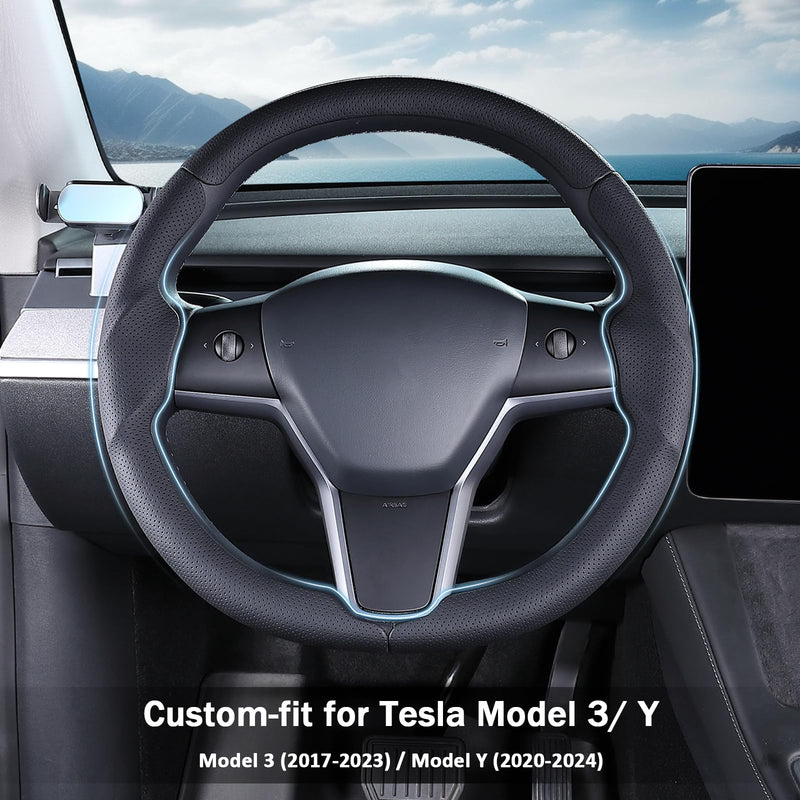 Steering Wheel Cover for Tesla Model 3(2017-2023) Model Y(2020-2024), Steering Wheel Accessories for Tesla Model 3/ Y Black Model 3 2017-2023/ Model Y 2020-2024