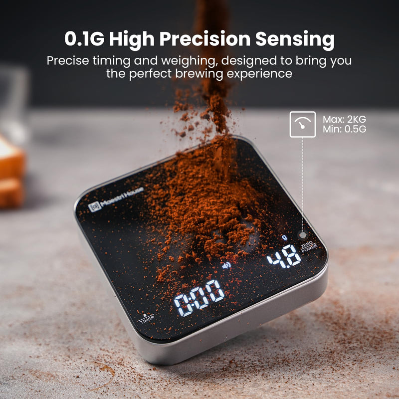 Rechargeable Mini Coffee Scale with Timer, Maestri House Espresso Scale, 2kg/0.1g Accurate Scale for Espresso and Pour-Over Coffee, Portable Digital Kitchen Scale with Automatic Timing（Black&Silver） Black&Silver