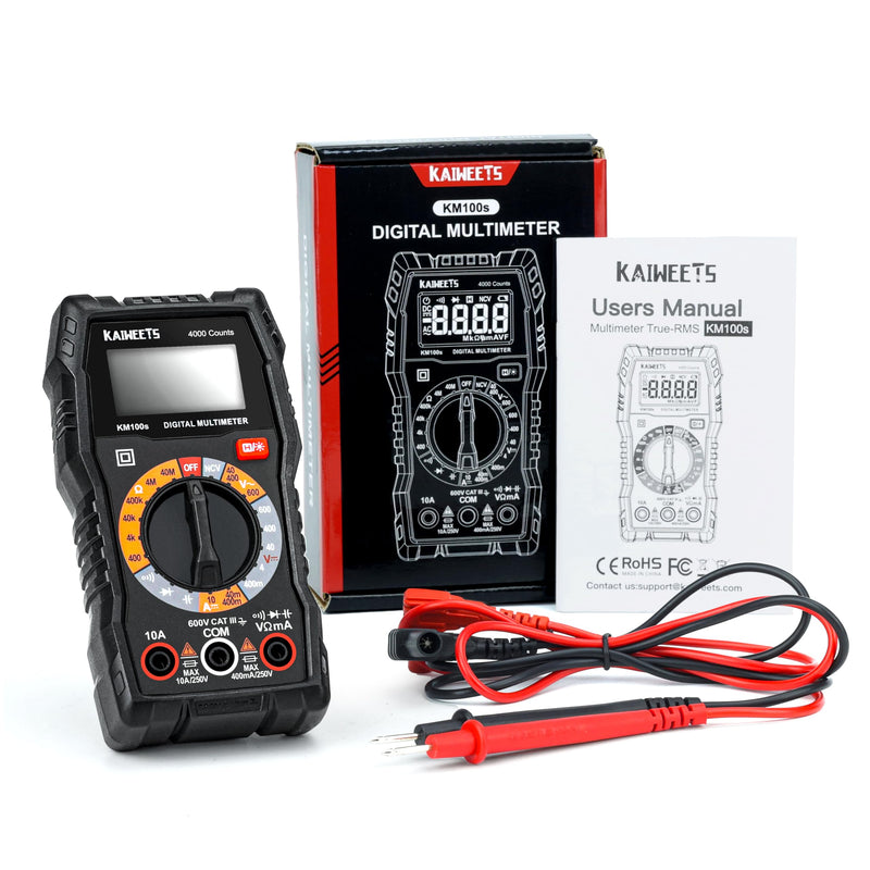 KAIWEETS Digital Multimeter 4000 Counts, Voltage Tester with Accurate Ohm Volt Amp Readings, DC/AC Voltmeter Clearly Measures Resistance Continuity Diode Capacitance NCV for Household and Automotive KM100S