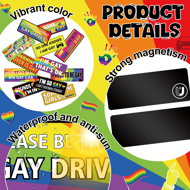 12 Pcs Gay Pride Funny Magnet Bumper Sticker LGBT Rainbow Pride Prank Magnetic Sign for Vehicle Truck Reusable Magnet Sticker for Fridge