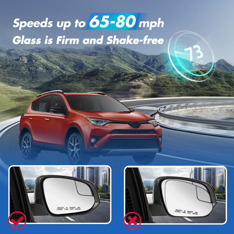 Compatible with Toyota RAV4 Passenger Side Mirror Glass 2016 2017 2018 - Right Side Replacement View Mirror, Heated Chrome Convex Mirror with Backing Plate and Rear Holder Passenger Side（RH）
