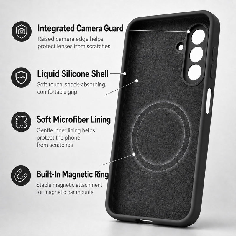 Magnetic for Samsung Galaxy A17 5G Case, Silicone Phone Case with 2 Screen Protectors, Integrated Raised Camera Protection, Shock-Absorbing Drop Protection, Black