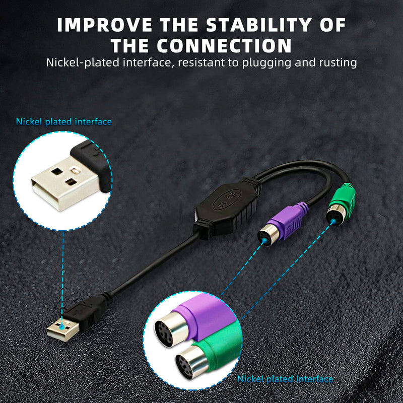 2Pack PS2 to USB Adapter Cable PS/2 Female to USB Male Converter Connector Adapter for PC Keyboard