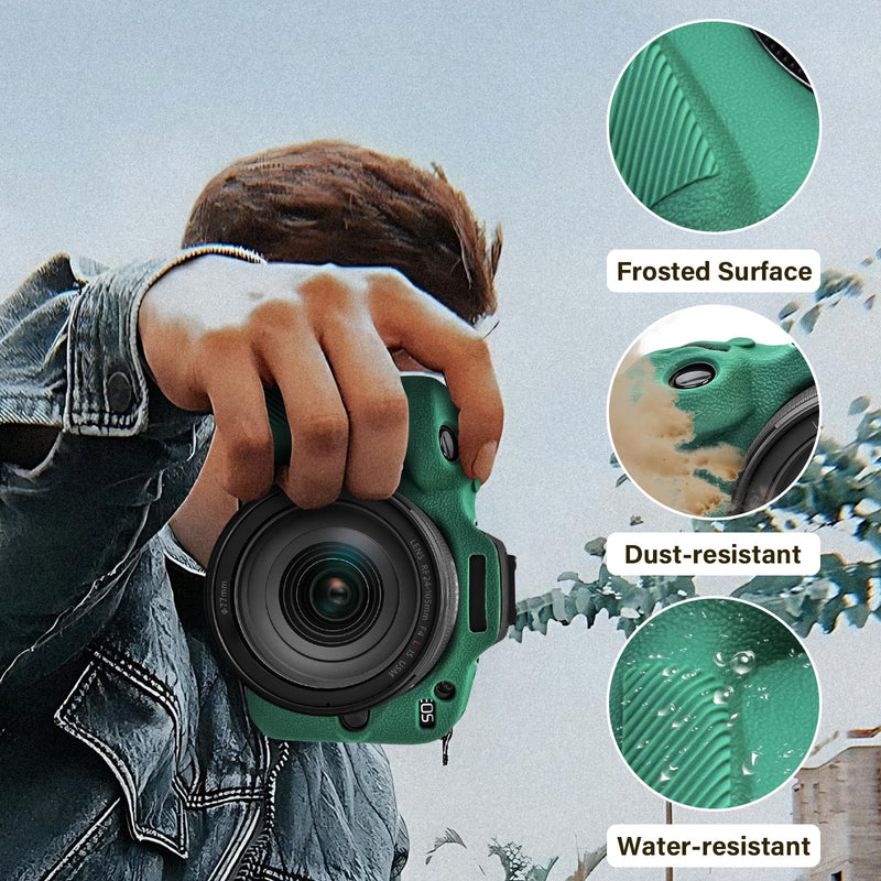 EOS R100 Camera Case Accessories Kit - Silicone Protective Case for Canon eos R100[Green] & LCD Screen Protector for Canon R100[2 Packs] & Camera Hot Shoe Cover for R100 GREEN