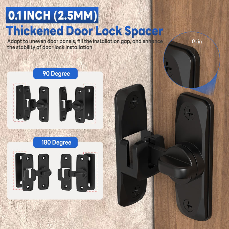 90/180 Degree Barn Door Locks and Latches, Safety Aluminum Hardware Sliding Door Latch, Small Flip Locks for Barn, Bathroom, Cabinet, Garden, Window (Black-4PCS) Black-4PCS