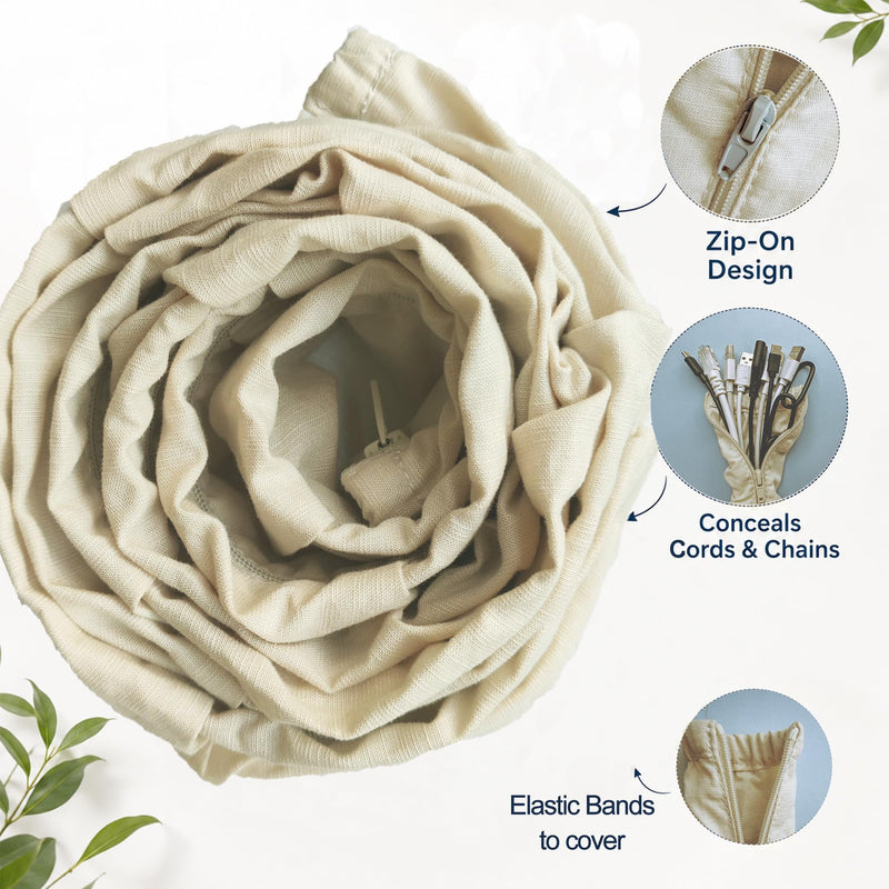 Fabric Zipper Cord & Chain Cover, Decorative Cable Management,2 Beige 6ft | 2 pack,2.6ft/4ft/6ft available