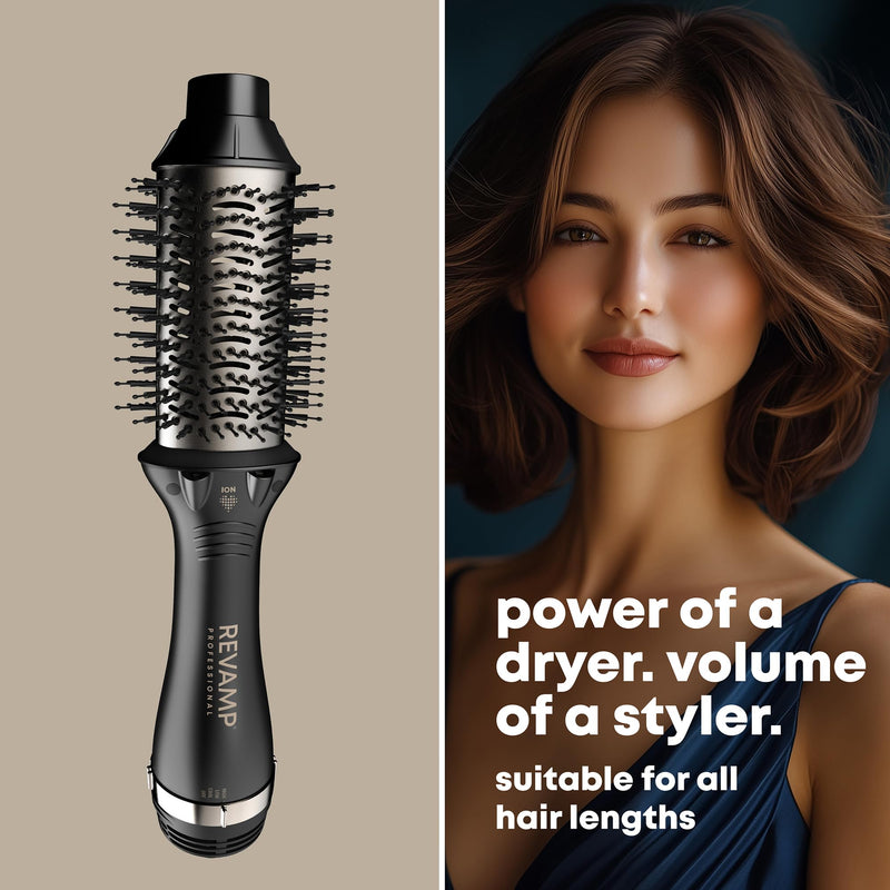 REVAMP Pro Define Perfect Blow Dry Hair Brush - 4 in 1 Hot Air Styler | Hair Dryer Brush, Drying, Detangling, Smoothing & Styling, Volumising, Progloss Super Shine Oils Black 1