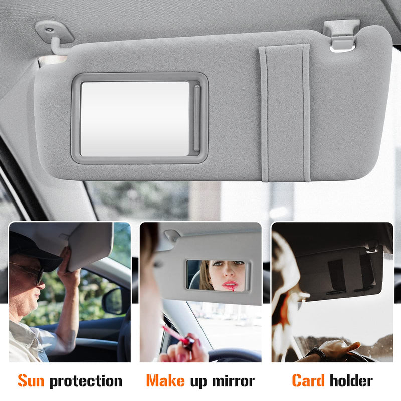 Sun Visor with Light for 2009-2016 Toyota Venza with Sunroof, Left Driver Side Gray Sunvisor Replacement 74320-0T021-A1 (Grey) Left - For Venza w Sunroof Grey