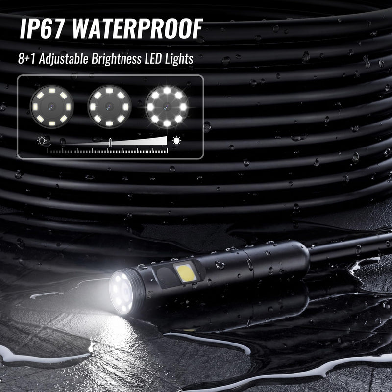 WORKPRO 4.3-Inch Rechargeable Industrial Endoscope Camera, IP67 Waterproof 1920P HD Dual Lens Borescope with 9 Adjustable LEDs, Inspection Camera with 16.4 ft Semi Rigid Cable