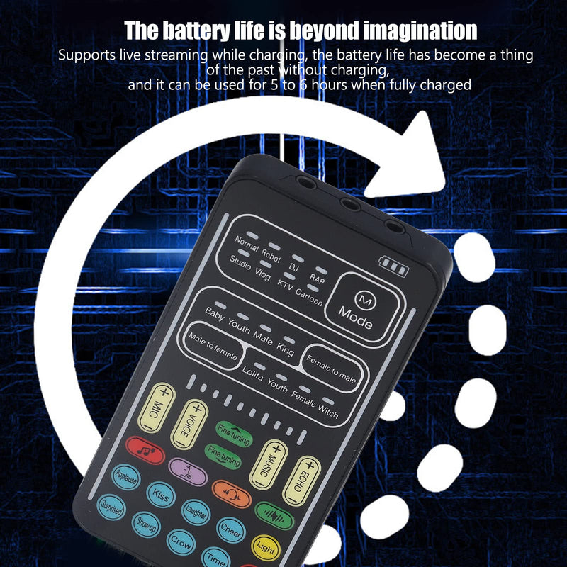 Ejoyous Live Sound Card Voice Changer, Portable I9 Live Sound Card Set Mini Gaming Voice Plug and Play for Game Anchor Recording Mobile Phone Computer, for Live Streaming 8 Different English Version