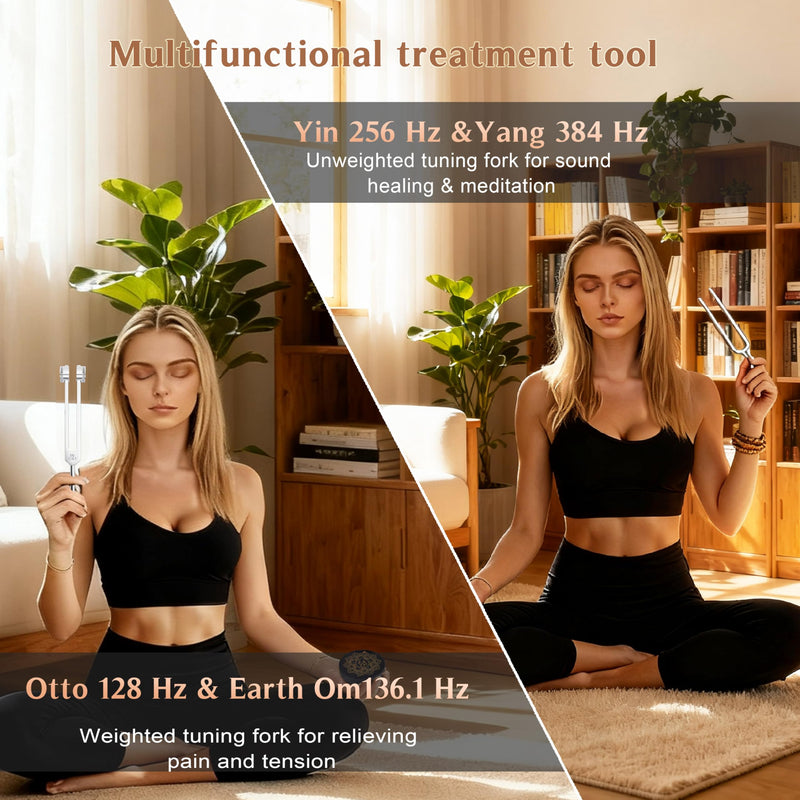 Tuning Forks for Healing Set – 128Hz, 136Hz, 256Hz, 384Hz. Body Tuning Forks Chakra Set, for Medical Sound Healing Therapy, Meditation, DNA Repair, Reiki Energy, Guitar Tune Fork Health 4 set