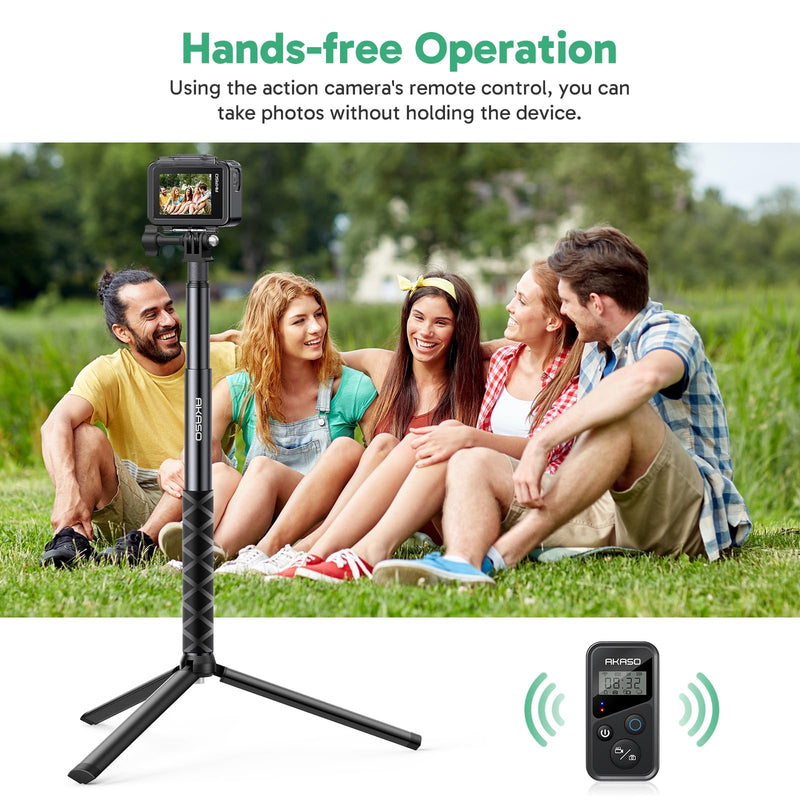 AKASO 49.2"/120cm Selfie Stick Tripod Extendable Action Camera Mount | Compatible with AKASO EK7000/Brave 4/EK7000 Pro/Brave 7 LE/Brave 7/GoPro Hero 13/12/11/10/ 9/Max/DJI Osmo Action 5/4/3 (120cm) Selfie Stick Tripod