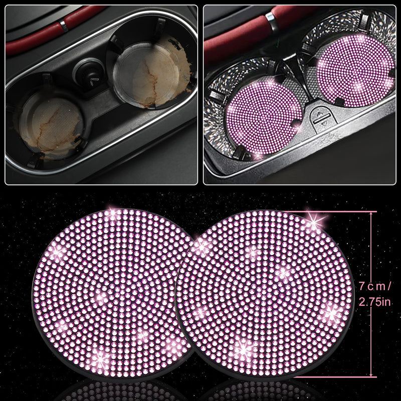 NBTEPEM 27-Piece Bling Car Accessories Set - Universal Fit Steering Wheel Covers, License Plate Frames, Phone Holder, Car Fast Charger, Coasters (Pink) Pink Diamond
