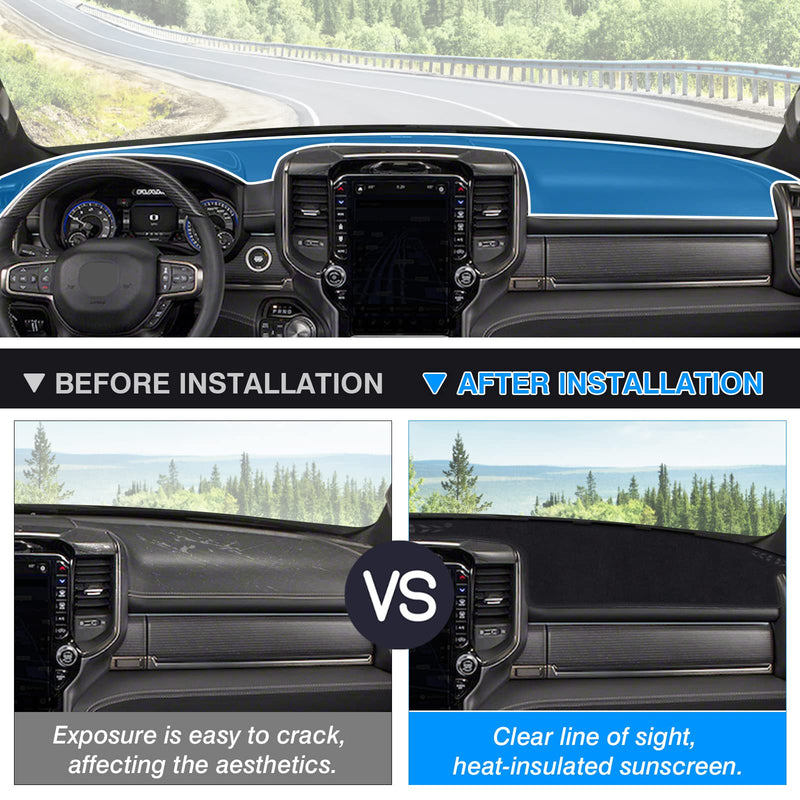 Autorder Dashboard Cover Mat for 2019-2026 Dodge Ram 1500 2500 3500 Accessories Dash Cover Flannel Dash Mat Sunshade Glare UV Rays Protector Black 2019-2026 Ram