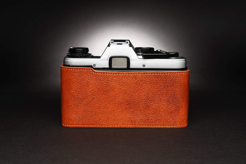 OM30 Case, BolinUS Handmade Genuine Real Leather Half Camera Case Bag Cover for Olympus OM10/30(with Handle) OM20(No Handle) Camera with Hand Strap (LavaBrown) LavaBrown