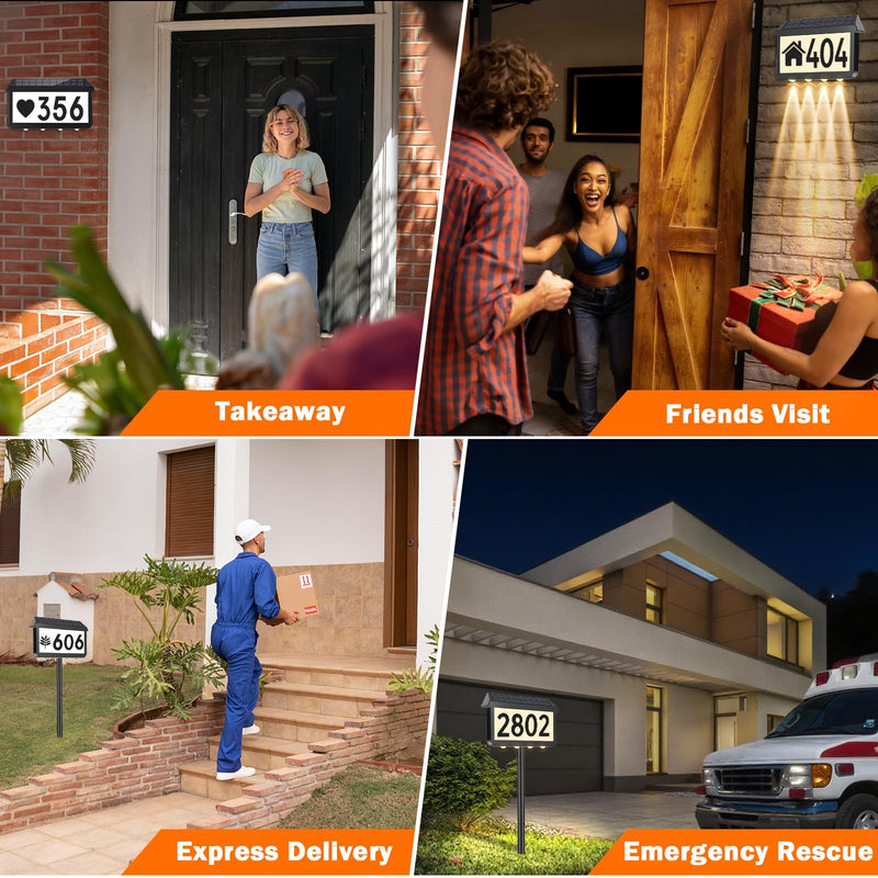 Brightever Solar Address Signs, House Number for Outside Waterproof, 3-Color LED Illuminated Address Plaques with Stake, Wall Mounted Solar Powered Light Up Address Numbers for Houses, 1-Pack Black Pack of 1