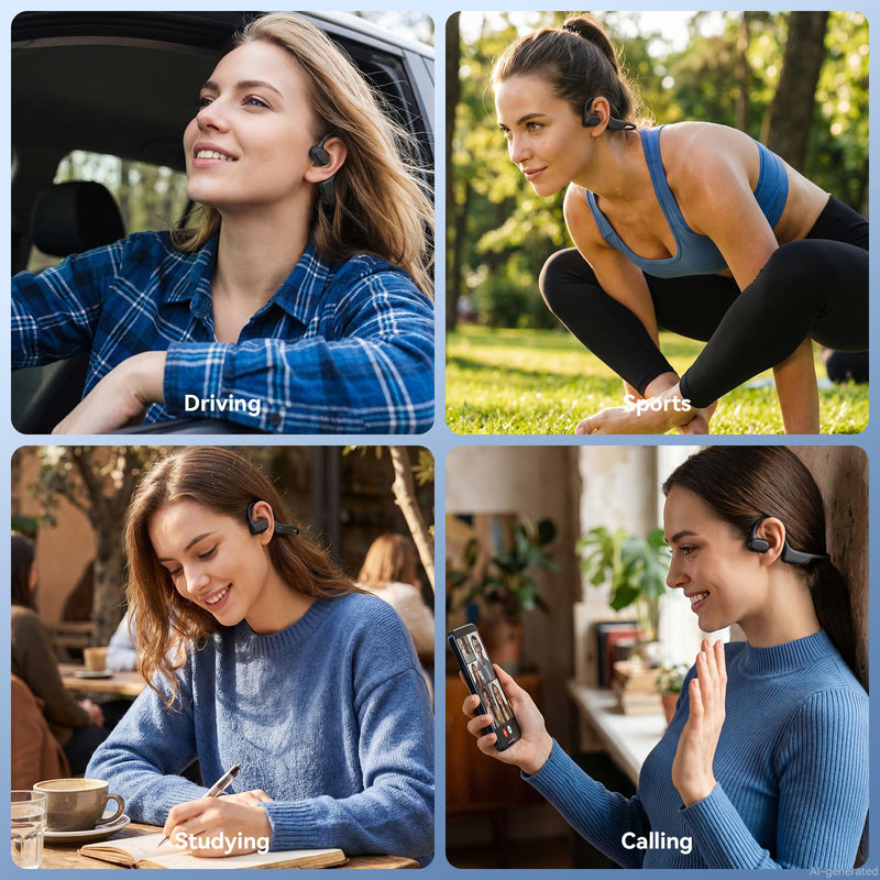 LEVN Open Ear Headphones, Running Headphones Bluetooth 5.3, 14H Battery Sweatproof & Water-Resistant, Wireless with Built-in Mic for Sport, Cycling, Workout, Gift Black