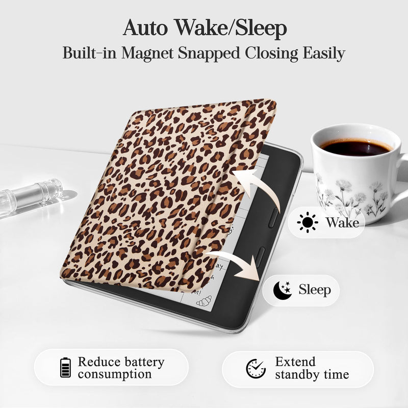 Magnetic Detachable Case for 7" Kobo Libra Colour (2024) | Magnetic Detachable, Auto Wake/Sleep, Slim PU Leather Case, Soft TPU Edge, Lightweight, For Bookish Travelers, Leopard 7" Kobo Libra Colour 2024 Released