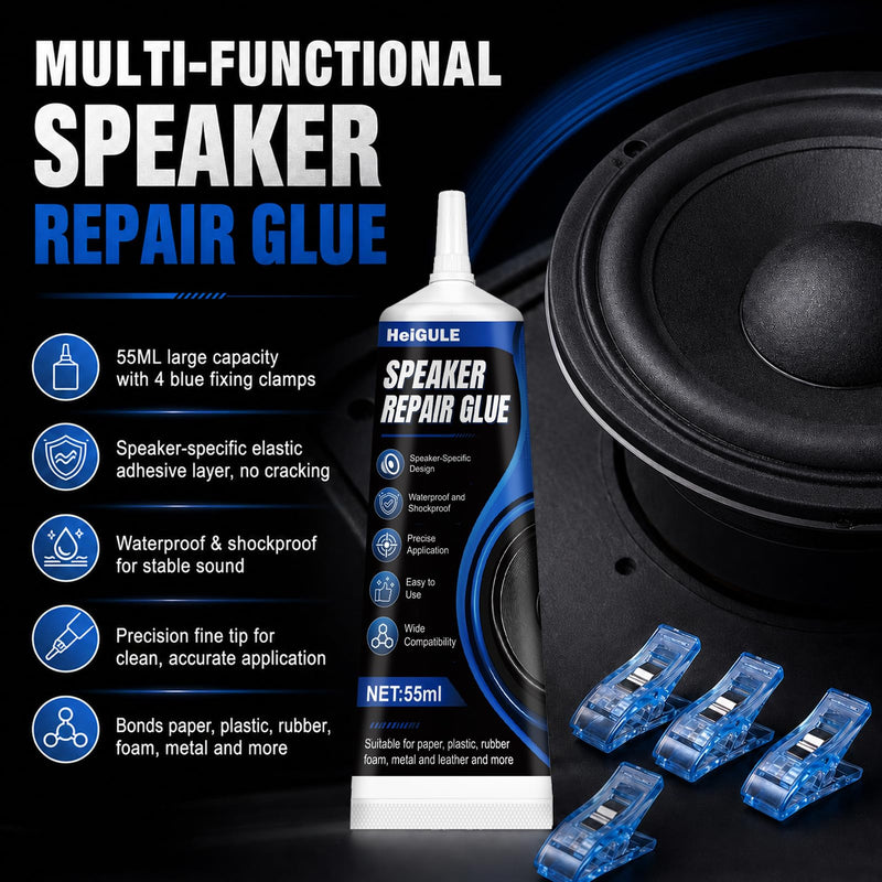 Speaker Repair Glue, Strong Speaker Glue, Waterproof and Shockproof | 1.86 Oz speaker glue, speaker repair kit with Fixing Clips, for Speaker Assembly and Repair Equipment