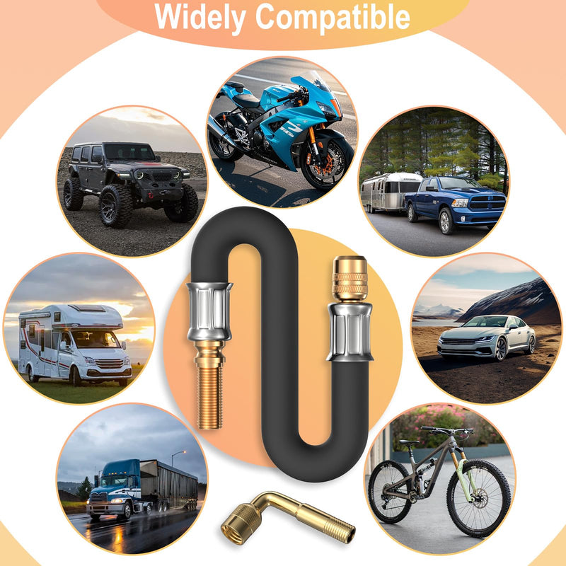 Tire Valve Extension, 8.25 Inch Flexible Tire Valve Extenders, 90 Degree Schrader Valve Adapter, Tire Valve Stem Extension, Universal Flexible Tire Valve for Cars Rv Truck Motorcycle Bike Scooter 1 PCS