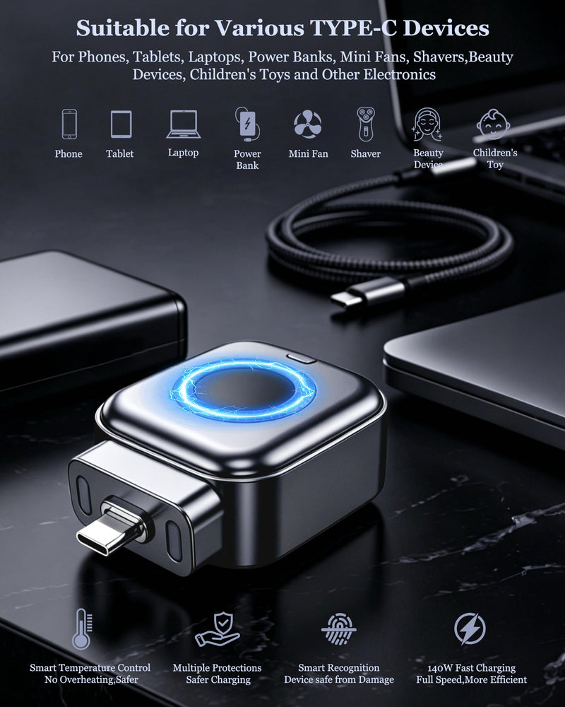 Smart Auto Stop Charging Adapter : Supports Up to PD 140W Fast Charger with Physical Cut-Off, Auto Power-Off Timer for Phone, Tablet & All Type-C Devices, Prevents Overcharging,Extends Battery Life
