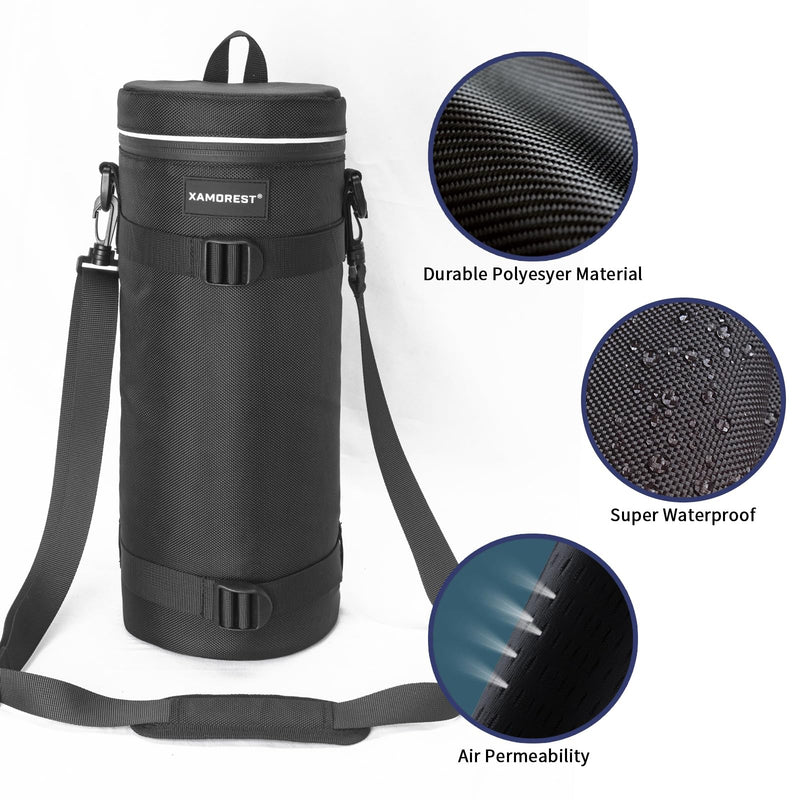 Camera Lens Case Bag for Photographyers, Zipper Waterproof Lens Protective Pouch Interior Size 6.29" x 15.35"(Nylon, Black) 6.29" x 15.35" (Nylon, Black)