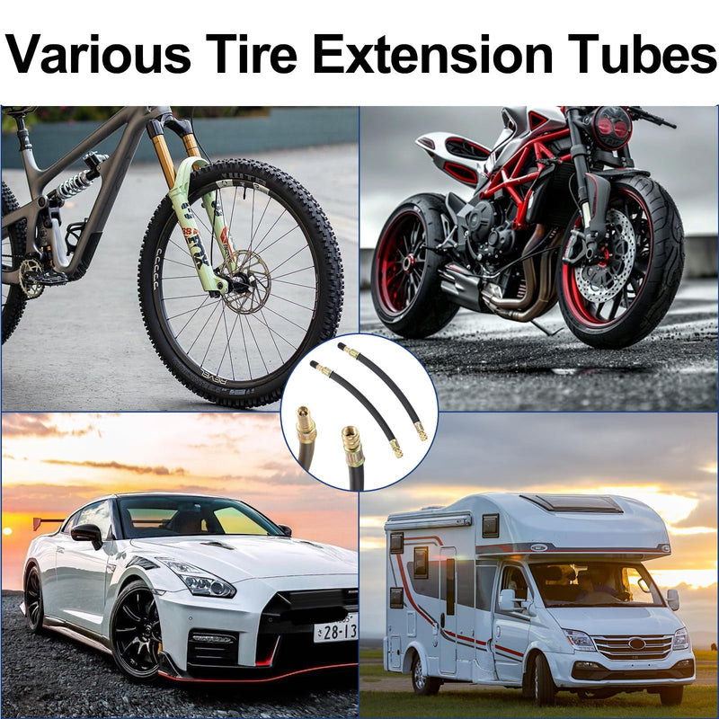 2pcs Tire Rubber Valve Extension Tube Extender, Valve Stem Extender Tire Inflation Extension Hose Tire Valve Extension Tool for Car Tire Motorcycle Bicycle RV Inflatable Extension Nozzle