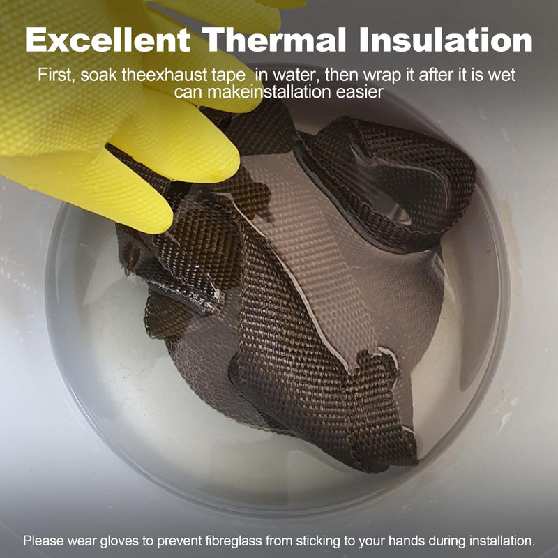 Titanium Exhaust Heat Wrap, 2" x 20' Heat Shield Tape with Stainless Ties for Motorcycle Gold
