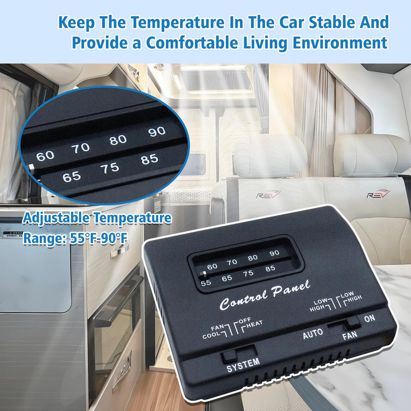 7330F3852 RV Air Conditioner Thermostat, Black, Single Stage Heating/Cooling Control, Compatible with Coleman Mach Series