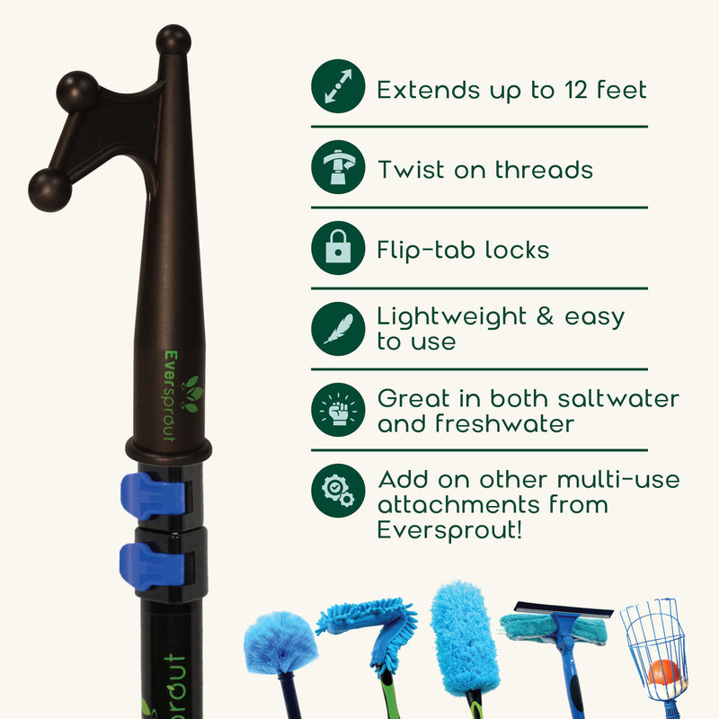 EVERSPROUT Telescoping Boat Hook | Floats, Scratch-Resistant, Sturdy Design | Durable & Lightweight, 3-Stage Anodized Aluminum Pole | Threaded End for Boating Accessories 12' Pole