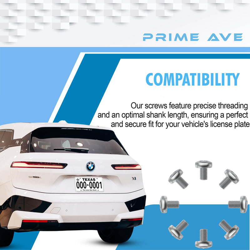 Stainless Steel License Plate Screws for License Plates, Frames, Covers - Front/Rear Rust Proof Car Tag Screws - Licence Plate Screw Set Compatible with BMW (Pack of 8) Standard Length
